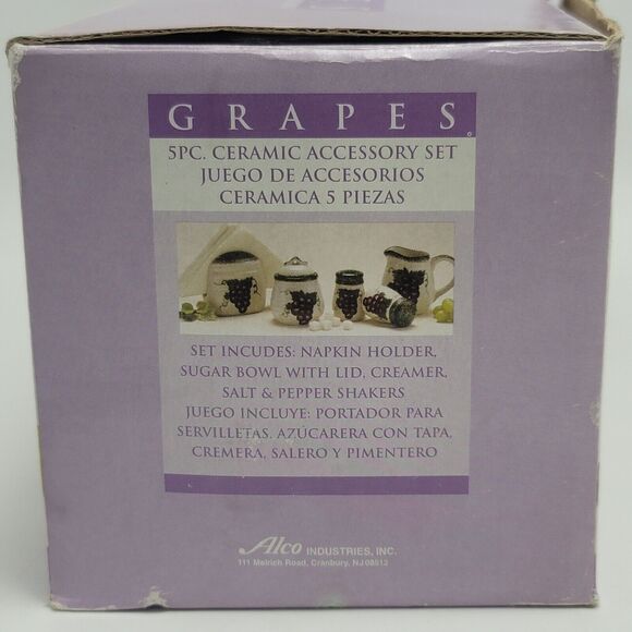 Alco Grapes 5 pc Ceramic Accessory Set Sugar Bowl Creamer Salt & Pepper Napkin - Picture 14 of 14